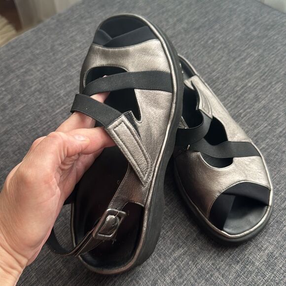 THIERRY RABOTIN WOMEN'S WILTON 1326 METALLIC PEWTER LEATHER COMBO Sz EU 40 US9,5 - Picture 4 of 16